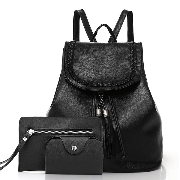 Classic Black Leather Backpack Set – CUERIO