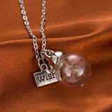 Glass Globe Encased Real Dandelion Necklace with Wish Tag