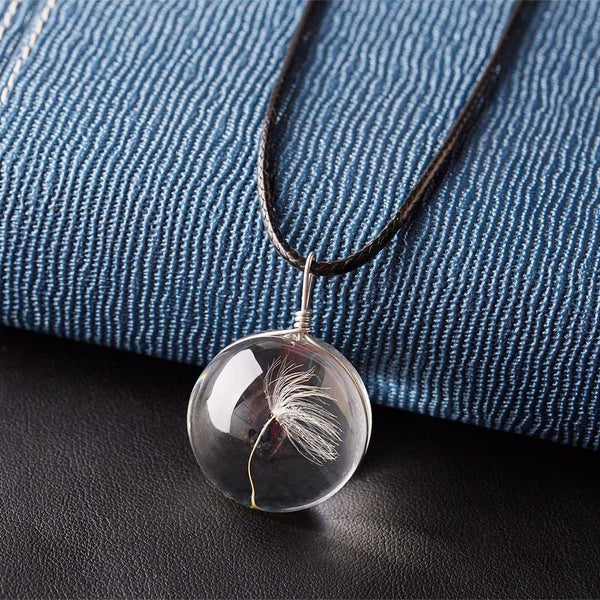 Glass Globe Encased Real Dandelion Necklace